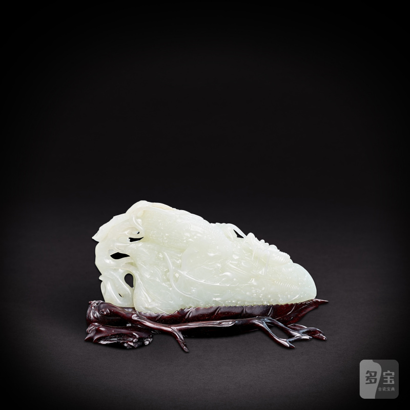 A white jade 'bitter melon and insect' group, 20th century | 二十世紀 白玉瓜瓞綿綿擺件 - 图2